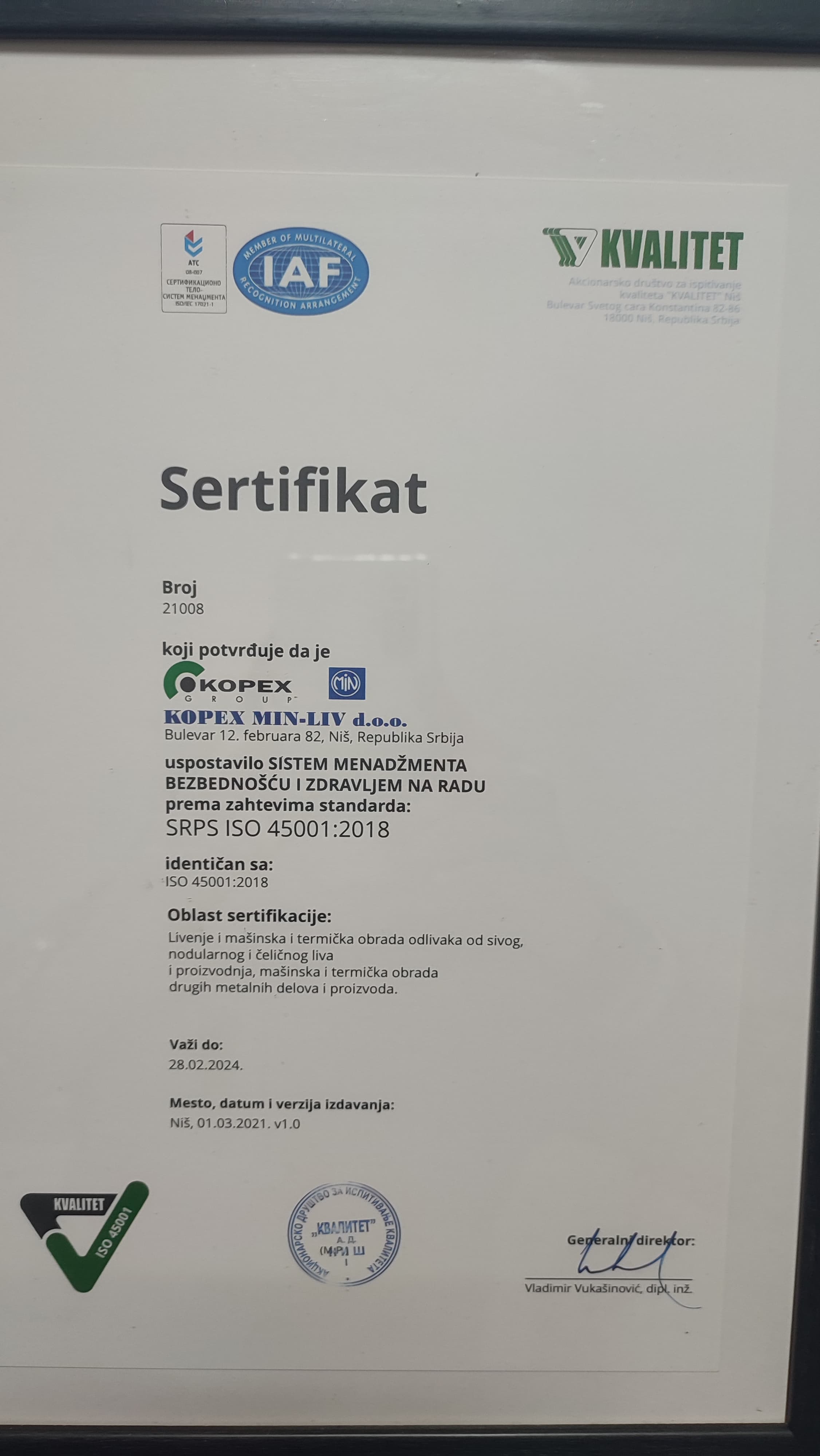 ISO 45001 sertifikat