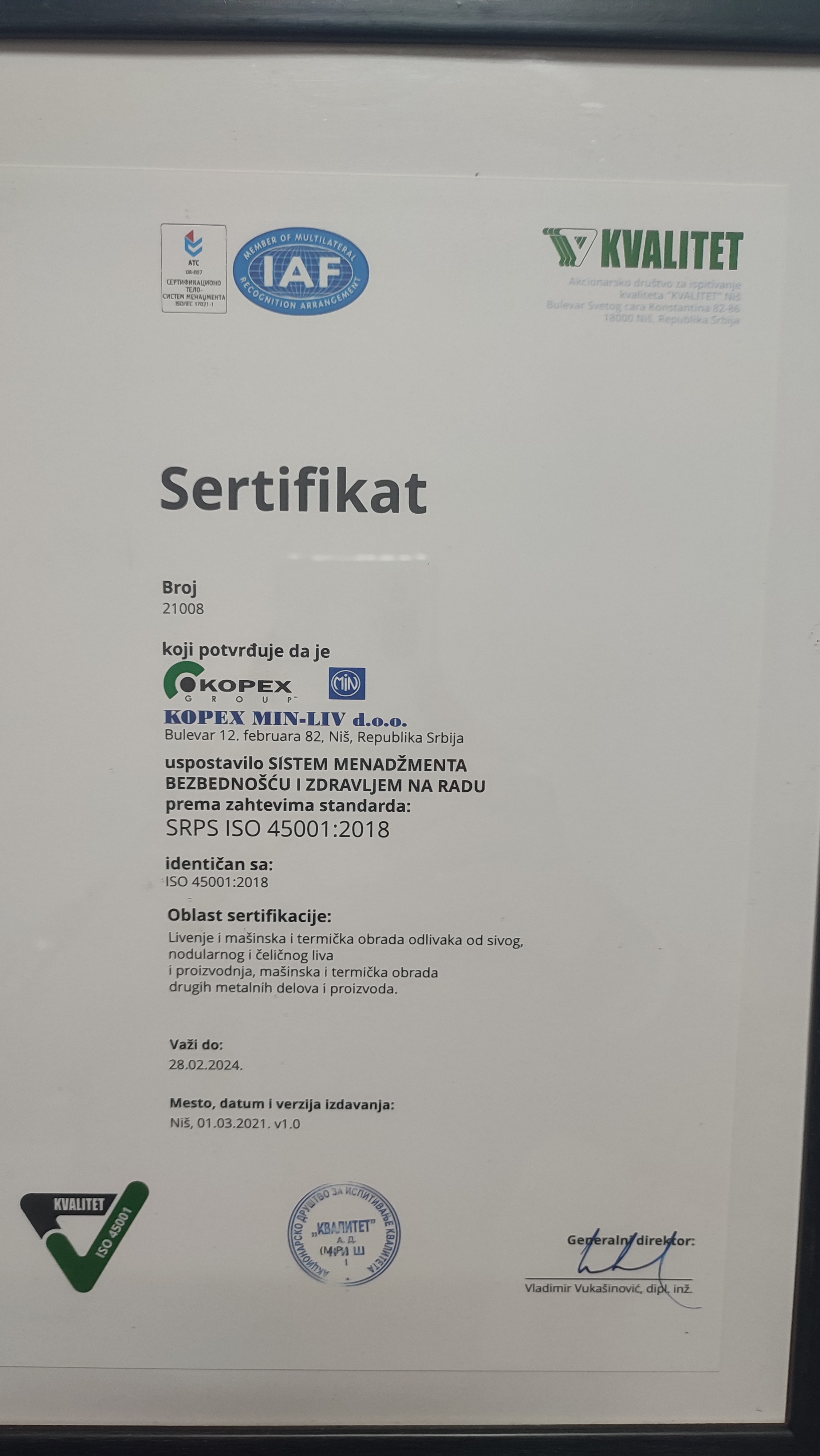 ISO 45001 sertifikat